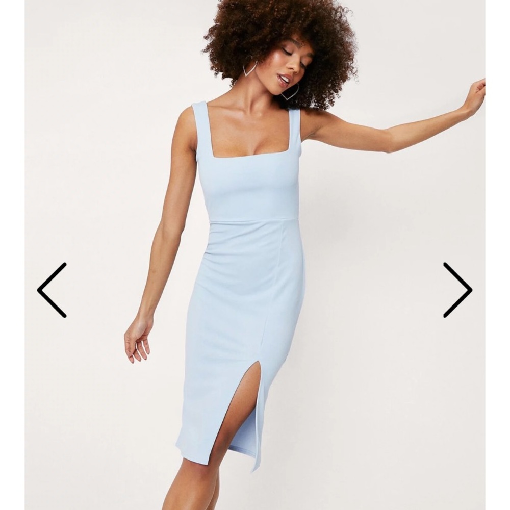 Nasty Gal Pink Square Neck Split Hem Midi Dress
